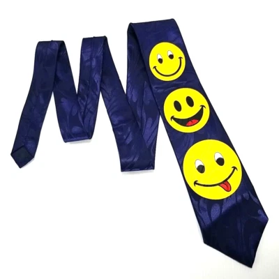 Gravata Steven Harris novidade gravata azul rosto sorridente gráfica feita à mão envio rápido - Imagem 1 de 4