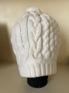 Gymboree Pom Pom Cable Knit Sweater Hat Cream, Girls 8 and Up - Picture 1 of 3