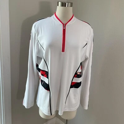 Tail Womens XL White Floral Long Sleeve 1/4 Zip Pullover Top Golf Shirt - Imagem 1 de 4