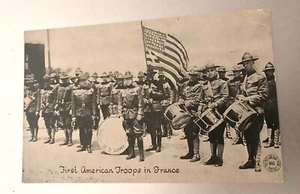 WWI Postcard: First American Troops in France 1918 Military War Band; Unposted - Picture 1 of 2