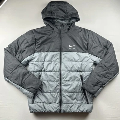 NIKE AIR Therma Fit Puffer Jacket Mens Medium Gray Hooded Insulated Winter Coat - Image 1 of 4