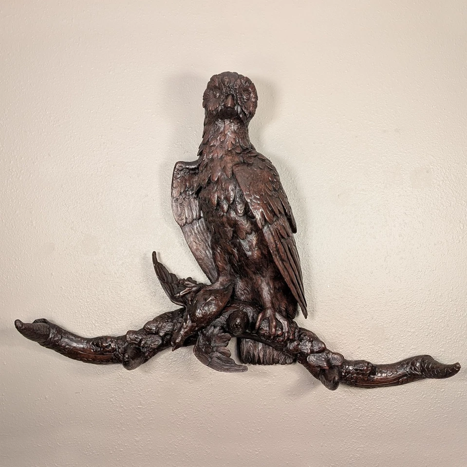 Antigua estatua francesa de búho de la Selva Negra escultura perchero árbol de salón 38" de ancho Foto 1 de 4