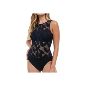 Traje de baño Profile by Gottex textura hoja cuello alto talla 12 nuevo con etiquetas - Imagen 1 de 14