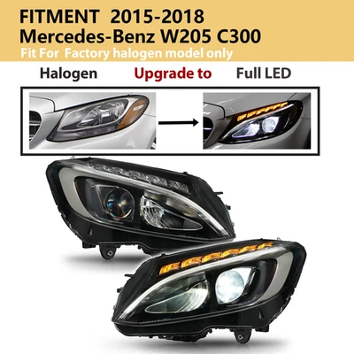 Halogen Upgrade Full LED For 2015-2018 Mercedes-Benz W205 C300 Headlight Pair - Image 1 of 4