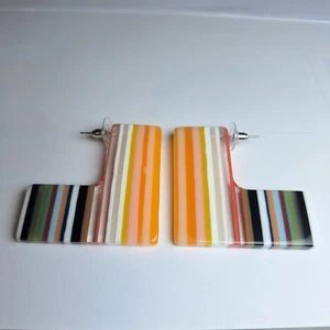 Pendientes gruesos perforados estilo retro acrílico lucite a rayas geométricas declaración  - Imagen 1 de 2