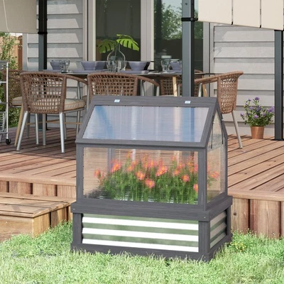 Outsunny Raised Garden Bed with Wooden Cold Frame, Natural - Image 1 of 4