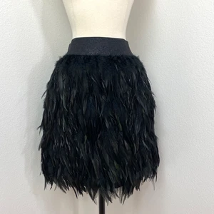 Badgley Mischka schwarz Lagenlook Federn Minirock Gr. 4 Witchy Goth Party Date - Bild 1 von 16