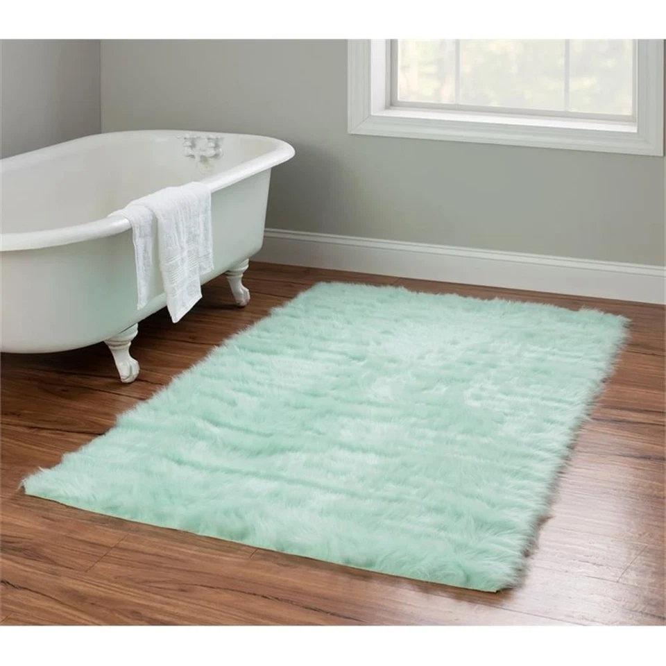 Linon Shep Faux Fur Tufted Acrylic 3'x5' Rug in Blue - Image 1 of 4