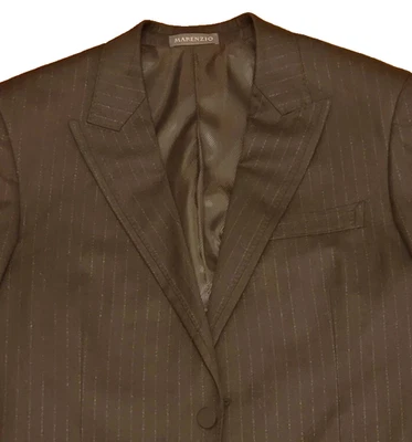 Terno de lã de seda vintage 2 peças preto smoking listrado cintura alta italiano Marenzio - Imagem 1 de 4