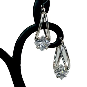 Jacmel Sterling Silver Rhodium Oval Double Hoop Earrings with Cubic Zirconia - Picture 1 of 12