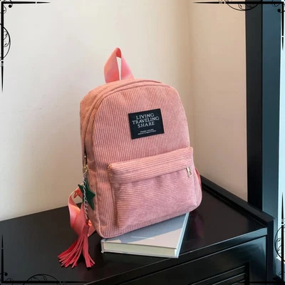 Womens Corduroy Bag Casual Travel School Shoulder Lightweight Fashion Backpack - Image 1 of 4