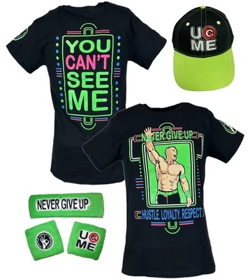 John Cena Mens Neon Green Costume Hat T-shirt Wristbands - Image 1 of 4