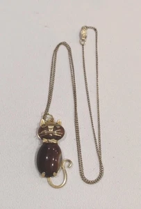 Vintage GF OB Co Signed Glass Stone Jelly Belly Cat Necklace, 18", 1.5", F5 - Picture 1 of 7