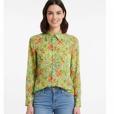 Vintage 70s 80s Lady Manhattan Blouse Top Women Small Floral Long Sleeves Green - Image 1 of 4