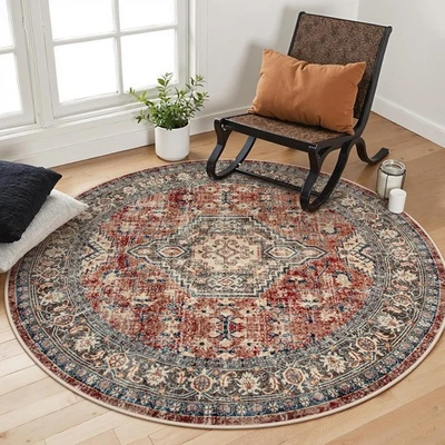 Oriental Washable Round Area Rug, Non-Slip Round Rugs 6ft Ultra-Thin, Soft Large - Image 1 of 4