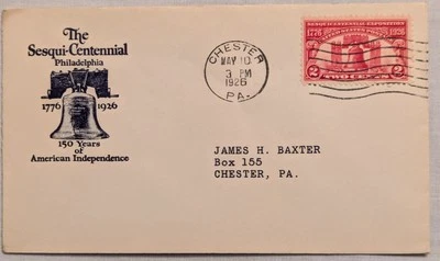 FDC  Sc # 627 - Baxter 1st Cachet - Unofficial Cancel Chester, PA - 5/10/26 - Image 1 of 2
