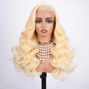 613 13x6 Lace Front Wig Human Hair 250 Density 30 Inch Body Wave Blonde Wig H... - Picture 1 of 6