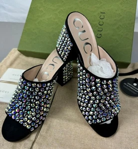 Gucci Embellished Mules 75 Black Crystals/ Sequins Suede EU 37.5 UK 4.5 - Picture 1 of 20