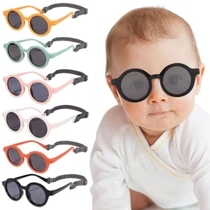 0-36 Months Baby Sunglasses Round Polarized Flexible Rubber Shades with Strap - Picture 1 of 42