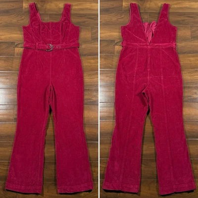 Free People Women's Size 12 Holly Berry Velvet Party Starter Belted Jumpsuit - Image 1 of 4