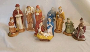 Vintage Ceramic Mold Nativity Set 11 pc Hand Painted Christmas Jesus 7.5" - Picture 1 of 12