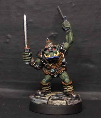 Warhammer painted metal miniature ORC  with DULE SWORDS - RARE 1987 OOP - Image 1 of 4