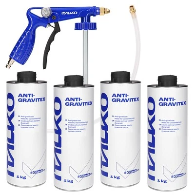 ITALKO 4x 1kg Protezione Sottoscocca UBS Protezione Antiurto Sovraverniciabile Nero + Pistola