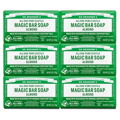 Jabón en barra Dr. Bronner's Pure-Castile, almendra 5 oz *****VALOR PAQUETE DE 6******* Foto 1 de 4