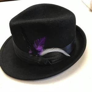 Vintage Herren schwarz Fedora Mütze 100 % Wolle Größe 7 1/2 blau Brother Gangster - Bild 1 von 8