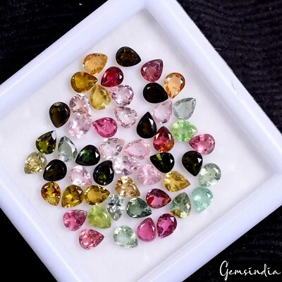 13.90 Ct Natural Multi Tourmaline Pear Cut 5x4mm Calibrated Gemstones ~ 50 Pcs - Image 1 of 4