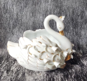 Vintage L'Amour China Hand Painted Porcelain Swan Trinket Dish, Gold Trim, Japan - Picture 1 of 15