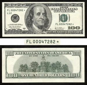 USA 2003A $100 Low serial number FL00047282* Star note circulated - Picture 1 of 4