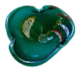 GRÜN MEHRFARBIG KUNST GLAS MUNDGEBLASEN ASCHENBECHER 6,5"X 6" VINTAGE - Bild 1 von 12