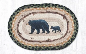 Braided Tablemats (Set/2) Black Bear 10x15" Placemats Jute Woodland Cabin Decor - Picture 1 of 1