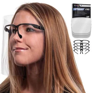Salon World Safety Black Face Shields with Glasses Frames (4 Pack) - Anti-Fog - Picture 1 of 5