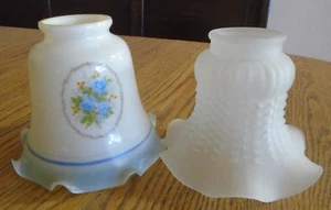 Lot 2 FROSTED GLASS & Blue Roses TULIP Ruffled 5" LAMP SHADES FOR LIGHT FIXTURE - Picture 1 of 3