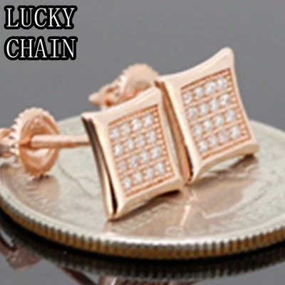 PLATA ESTERLINA 925 LABORATORIO DIAMANTE ORO ROSA PENDIENTE (7,5mm x 7,5mm) E101 Foto 1 de 2