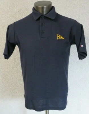 Mens Champion Single Stitch Vintage Polo Shirt Size L Blue USA Made 50/50 N Flag - Image 1 of 4