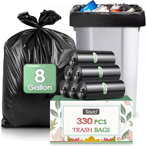 Medium Black Trash Bags 8 Gallon 330 Counts Strong Garbage Bags by ,Waste Basket - Picture 1 of 12