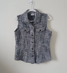 Chico's Womens Tweed Vest Size 1 Black White Sleeveless Button Front - Picture 1 of 5
