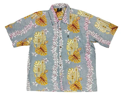 Camisa Hawaiana Hang Ten Vintage S/S Talla 2XL Gris Floral Tabla de Surf Ropa de Surf Foto 1 de 4