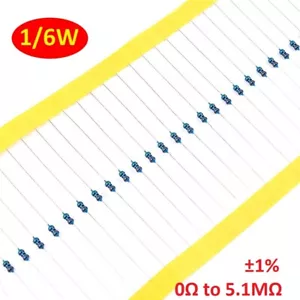 100 Stck. 1/6 W Metallfilmwiderstände/Widerstand ±1 % 121 Werte verfügbar 0Ω bis 5,1MΩ - Bild 1 von 2