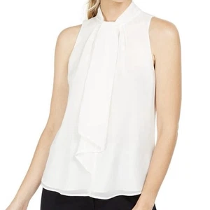 Calvin Klein White Ruffle Front Sheer Sleeveless Blouse Size 2X Lined Party NWT - Picture 1 of 14