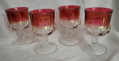 4 Vintage Indiana Glass Wine Kings Crown Ruby Red Cranberry Thumbprint Glass - Image 1 of 3