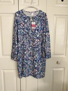 Women’s Stella Parker Blue and Pink Floral UPF Sun Protection Resort Dress Sz L - Picture 1 of 6