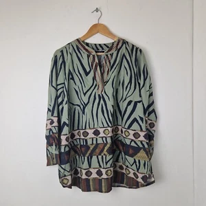Kaleidoscope Green Black Animal Print & Stripe Pattern Long Sleeved Blouse UK 16 - Picture 1 of 6