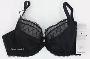 Chantelle C18K10 ""Modern C Chic"" 3 parti, coppa morbida, tuffo, reggiseno in pizzo nuovo con etichette, nero - Foto 1 di 7