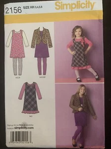 Simplicity 2156 NIÑAS JUMPER CHAQUETA LEGGINGS, VESTIDO Patrón Niño Talla 3 4 5 6 - Imagen 1 de 2