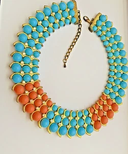 Coral Turquesa Estrás Cuentas Babero Ancho Collar de Moda! - Imagen 1 de 4