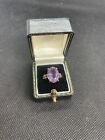 9Ct . Gold Dress Ring With Large Oval Amethyst Cocktail Ring Size O (Ref.12)